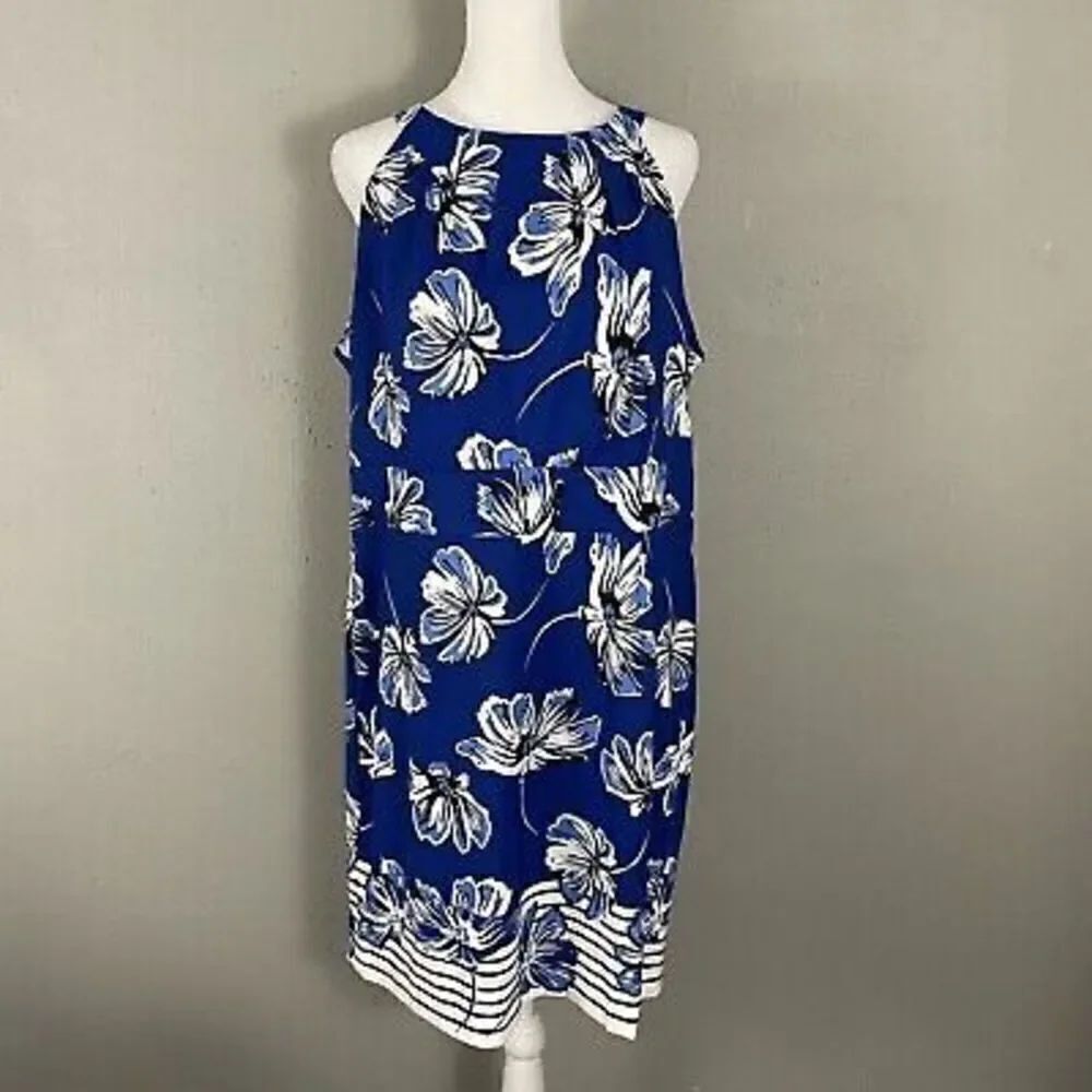 Dress Barn Size 16 Sleeveless Sheath Dress Blue Floral Party Cocktail Resortwear